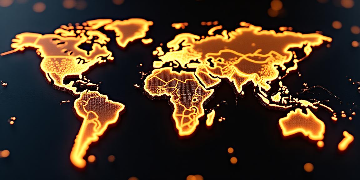 Digital interface showing satellite tracking lines globally